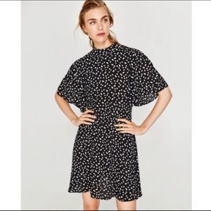 Zara High Neck Flutter Sleeve Polka Dot Dress